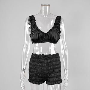 Conjunto de Pijama Sexy de Primavera-Verano 2026, Chaleco y Pantalones Cortos de Seda Sintética con Volantes - Product Image 3