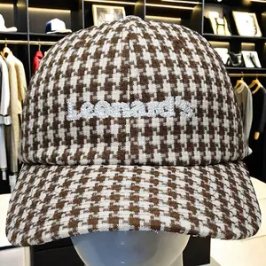100% Cotton Organic Checkered Baseball Cap New Design Chain Stitch Embroidery Printed Unstructured Curved Sporty 6 Panel Dad Cap