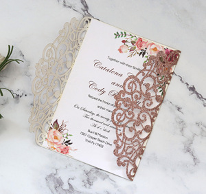 Rose Gold Long Lanh Laser Cắt Thiệp Mời Với Ribbon Và Phong Bì Cá Nhân Lời Mời Đám Cưới In Ấn Miễn Phí Tùy Chỉnh - Product Image 2