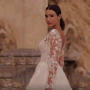 Elegant Ball Gown Wedding Dress With Floral Print Sweetheart Neckline Long Sleeves White A Line Bridal Gown For Outdoor Wedding - Product Image 4