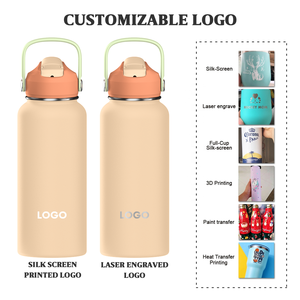 Giá rẻ tùy chỉnh chất lượng cao 32oz 40oz thép không gỉ chân không cách nhiệt rộng miệng chai nước với 3 nắp - Product Image 2