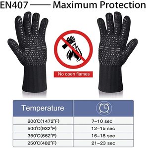 Heat Resistant Dotted BBQ Oven Gloves Flame Retardant Aramid Deyan Fiber with <b>Silicone</b> Printed Cotton Lining - Product Image 5