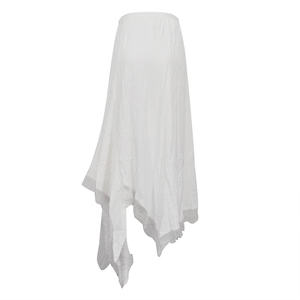 Último diseño 2024 arrugado cintura elástica encaje ajuste Irregular dobladillo Casual <span class=keywords><strong>moda</strong></span> verano blanco Falda larga para damas jóvenes - Product Image 5