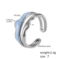 Verstellbarer Unregelmäßiger Welliger Hellblauer Öltropfen-Edelstahlring Offener Ring Trendiger Modeschmuck für den Alltag