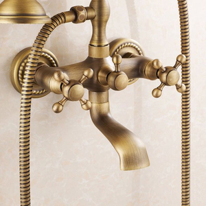 WANFAN HJ-6762 <strong>Shower</strong> Set With Telephone Type <strong>Hand</strong> Held <strong>Shower</strong> Head Antique Brass Wall Mount Bathtub Faucet - Product Image 2