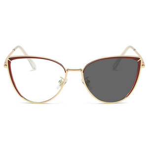 Biểu tượng tùy chỉnh hợp thời trang Cat Eye kim loại kính cảnh tượng khung chống ánh sáng màu xanh kính quang học phụ nữ photochromic photogrey Kính - Product Image 1