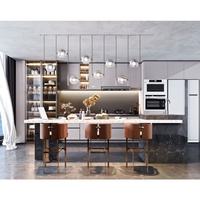 Lemari Dapur Gaya Modern Mewah dengan Aksen LED di Pulau Dapur, Kabinet Kayu Solid, Ruang Memasak Premium untuk Rumah