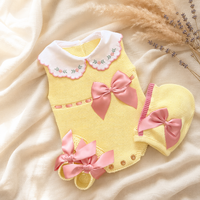 Combinaison bébé Kaiyue, combinaison en coton personnalisée, nouveau-né, fille, ensemble tricoté 3 pièces, col Peter Pan, combinaison à fleurs, broderie, nœud en satin