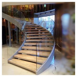ACE Pasamanos de barandilla personalizados Villa prefabricada Escalera curva de madera de hierro forjado Apartamento interior moderno - Product Image 2