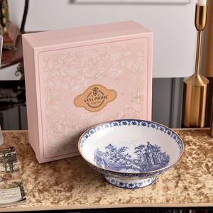 Service de table en céramique bleu et blanc classique, motif paysager rond, durable, passe au lave-vaisselle, usage quotidien - Product Image 2