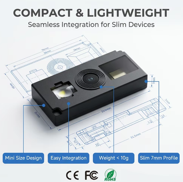 WCMI Mini Embedded Barcode Scanner Module USB Interface 1D 2D QR Code Reader for Self-Service Kiosks