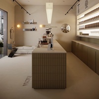 Comptoir de Bar Moderne en Bois pour Café, Boulangerie et Magasin, Design Intérieur Personnalisé Écologique, Recyclable et Étanche avec LED