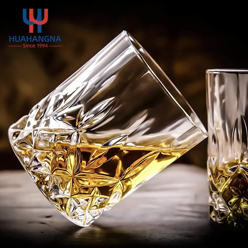HUAHANGNA Custom Engrave Old Fashioned Round Heavy Base Crystal Glass Cocktail Whiskey Glasses for Whisky Bar Party
