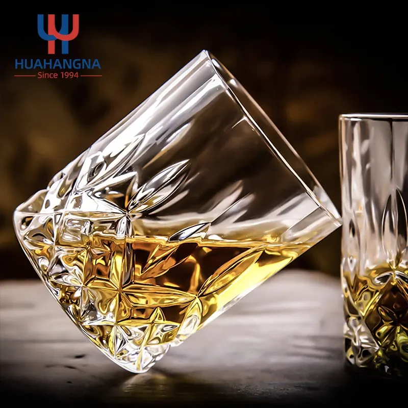 HUAHANGNA Ly Thủy Tinh Pha Lê Đáy Nặng Chạm Khắc Hình Tròn Cổ Điển Tùy Chỉnh Ly Whisky Cocktail Cho Tiệc Quán Bar Rượu Whisky