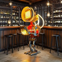Cyberpunk Grande statue en métal néon LED Sculpture de robot rougeoyante pour décoration de bar ou de restaurant Technique de soudage utilisée
