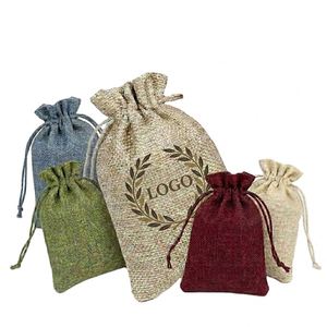 Sacs à cordon en lin personnalisés avec logo pour bijoux, cadeaux, recyclables, imprimés à l'écran avec estampage, vente en gros - Product Image 1