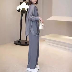 Nuovo abito estivo alla moda top <span class=keywords><strong>donna</strong></span> <span class=keywords><strong>pantaloni</strong></span> larghi a vita alta Set due pezzi - Product Image 4