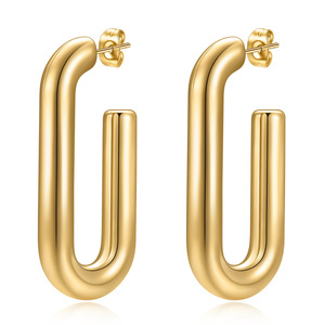 Boucles d'oreilles en forme de U, 20mm, en acier inoxydable, plaqué or, design géométrique, bijoux à la mode pour femmes - Product Image 5