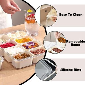 8 Compartments Divided Serving Tray <b>Lid</b> Handle Injection-Molded <b>Plastic</b> Rectangle Portable Snack Box <b>Containers</b> Veggie Tray - Product Image 4