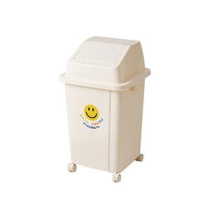 Square Wheeled Trash Can With Lid <b>Large</b> Capacity Indoor Outdoor Use Smiley Face Design For Home Kitchen Patio - Product Image 1