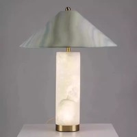 Lampe de bureau LED en albâtre, style rétro moderne classique, pour salon, minimaliste américain, avec interrupteur, corps en fer, abat-jour en tissu