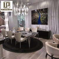 Ensemble Table et Chaises de Luxe pour Salle à Manger Royale, Style Italien Moderne, Table à Manger Rectangulaire en Laiton avec Plateau en Marbre, 8 Places
