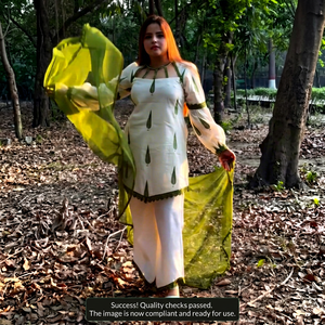 Ensemble Salwar en coton blanc pour femme avec dupatta vert moutarde, tenue décontractée traditionnelle indienne et pakistanaise, coupe ample, longueur cheville - Product Image 1