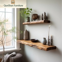 Étagère flottante rétro en bois massif à bords naturels |   Meuble de rangement mural pour salon, cuisine, chambre et chevet