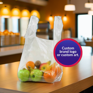 Sacs à emporter alimentaires en plastique de t-shirt de qualité étanche avec impression et dimensionnement personnalisés - Product Image 1