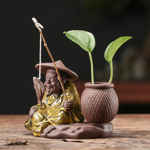 Wuyang anciano pesca arena púrpura té mascota decoración paja verde planta hidropónica cultivo florero maceta pequeña mesa surfa - Product Image 3
