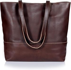 Durable Women's Genuine Leather Tote Purse <b>Handbag</b> Top <b>Handle</b> Satchel Shopping Bag Spacious Fashion Shoulder Bag for Daily Use - Product Image 3