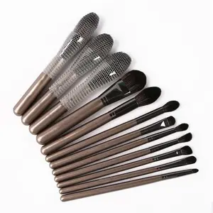 12pcs High-end Brown Wooden Handle Copper Girl Makeup Brush with Imitate Squirrel Hair