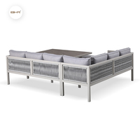 Ensemble de meubles de jardin en aluminium BHR, table et bancs pour 8 personnes, canapé blanc moderne, utilisation hôtel et parc