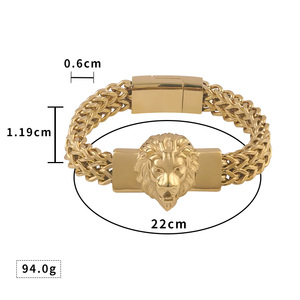 แฟชั่นลดราคา สร้อยข้อมือหัวสิงโตแบบโซ่คู่ สแตนเลสชุบทอง 18k หนัก ทนทาน สำหรับผู้ชาย ดีไซน์เรียบง่าย สไตล์เท่ๆ - Product Image 2