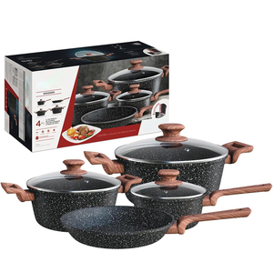 High Quality Modern 4-Piece With Glass Lids Wood Handles <b>Induction</b> Compatible Ceramic Non-Stick <b>Cookware</b> <b>Set</b> - Product Image 5