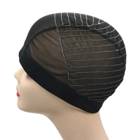 Bonnet de Perruque en Maille Noire 13x4 de Haute Qualité, Casquette Réglable avec Ligne Blanche, Dôme en Maille Élastique pour la Fabrication de Perruques