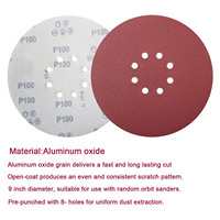9 pouces 8 trous disques abrasifs oxyde d'aluminium rouge 120 grain disque de papier de verre rond crochet et boucle 3m papier abrasif de ponçage