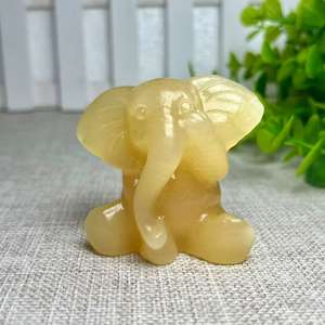Toptan kristal fil 5cm doğal yeşil yeşim ve turuncu kalsit cilalı oyma şifa taş hayvan el sanatları hediyeler - Product Image 4