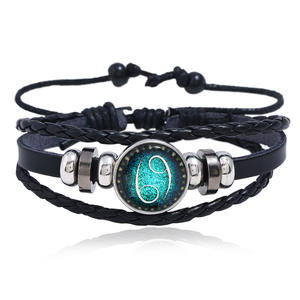 Nueva Pulsera de Cuero Luminosa con los 12 Signos del Zodiaco para Hombre, Pulsera de Moda con Diseño Trenzado y Signo del Horóscopo - Product Image 2