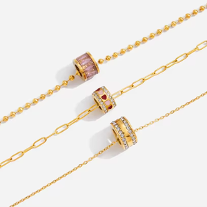 สร้อยคอแฟชั่<span class=keywords><strong>น</strong></span>สแตนเลสชุบทอง 18K วิ<span class=keywords><strong>น</strong></span>เทจ <span class=keywords><strong>ป</strong></span>ระดับลูก<span class=keywords><strong>ป</strong></span>ัด<span class=keywords><strong>น</strong></span>ำโชค รู<span class=keywords><strong>ป</strong></span>หัวใจดอกไม้วงกลม <span class=keywords><strong>ป</strong></span>ระดับคริสตัลสีชมพู ไม่หมอง - Product Image 2