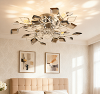 Lustre de plafond JACKSUN rétro gris fumé en cristal, motif floral, 18 pouces, 5 têtes, suspension florale, taille moyenne