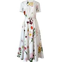 Vente en gros Printemps-Été Robe midi élégante pour femme 100% Coton à manches courtes, imprimé floral, avec ceinture, en popeline, pour le bureau et les soirées