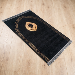 Tapis <span class=keywords><strong>de</strong></span> <span class=keywords><strong>prière</strong></span> musulman noir personnalisable, lavable en machine, en chenille, personnalisable, doux, léger, tapis <span class=keywords><strong>de</strong></span> voyage islamique Sajadah - Product Image 1
