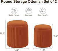 Ensemble de poufs de rangement en velours orange Recximi, 2 grands poufs multifonctionnels pour salon et chambre à coucher, fabriqués en Chine
