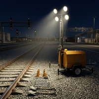 Tour d'éclairage mobile remorquable avec mât télescopique de 5m, 7m, 9m, générateur diesel 4x1000W, avec lampes métalliques ou LED