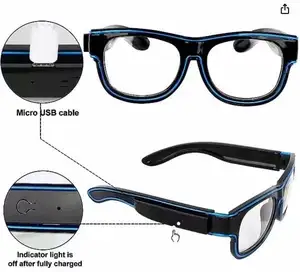 베스트 셀러 USB 충전식 EL 와이어 Led 안경 투명 유리 Led