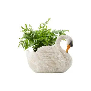 Planteur en polyrésine en forme d'animal, ornement de jardin en résine, pot de fleur en forme de cygne blanc, décoration d'extérieur