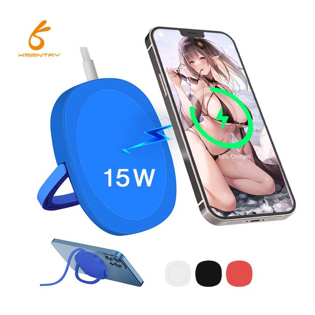 2025 Portable 2-in-1 Stand 15W Fast Magnetic Wireless Charger for Apple for iPhone 12 13 14 Mini Plus Pro Max Input 5V/2A