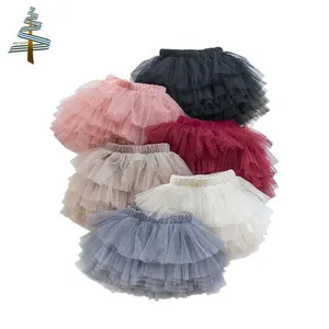 Wholesale Fashion Children Infant Solid Color Tulle Pleated Dress Mesh Fluffy 5 Layers Girl Tutu Baby Skirts For Kids