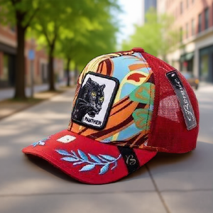 Cappello Trucker Panther a 6 Pannelli in Rete, Regolabile, Unisex, Stile Street, con Ricamo, per Primavera Estate, Casual - Product Image 2
